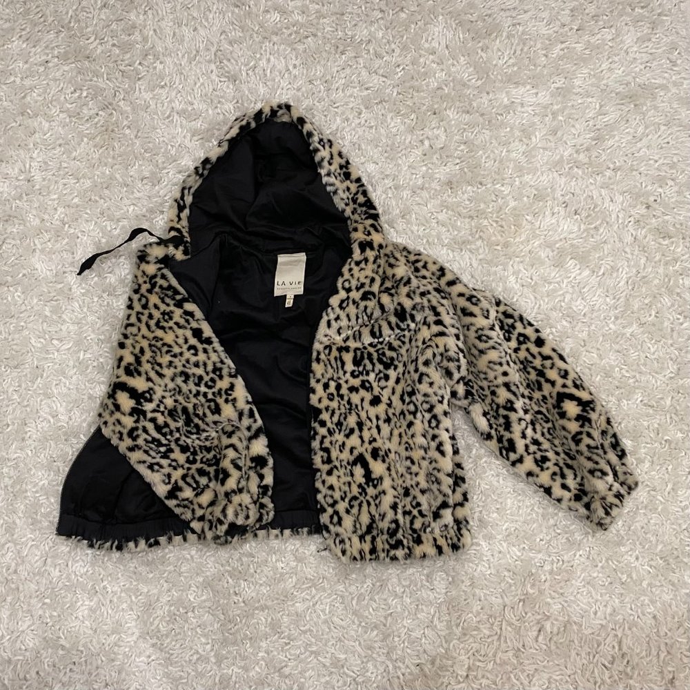 Rebecca Taylor La Vie Leopard Print Faux Fur Bomber Jacket Small